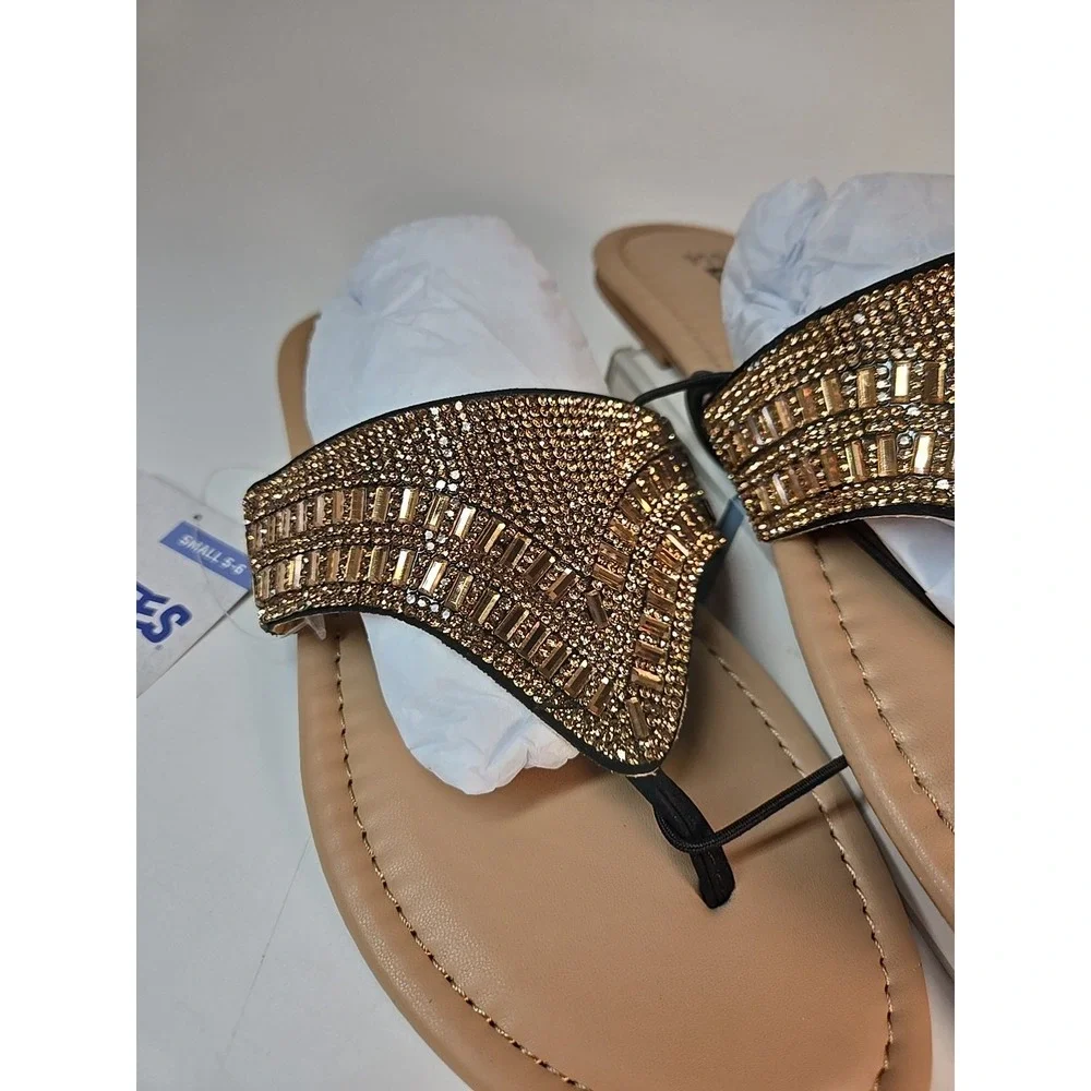 LUK*EES by‎ Muk LUKS Womens Brown Gem-Embellished Sandals NWT S Sz 5-6